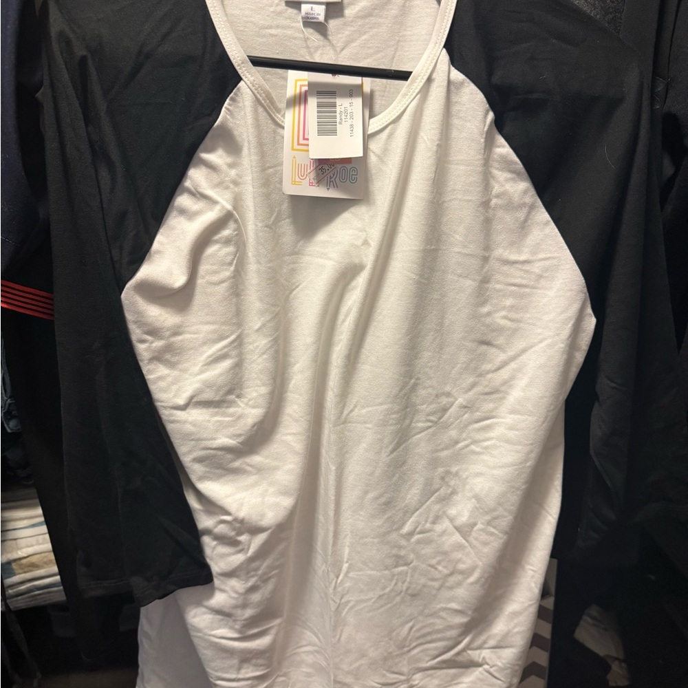 LuLaRoe Black and White Raglan Tee